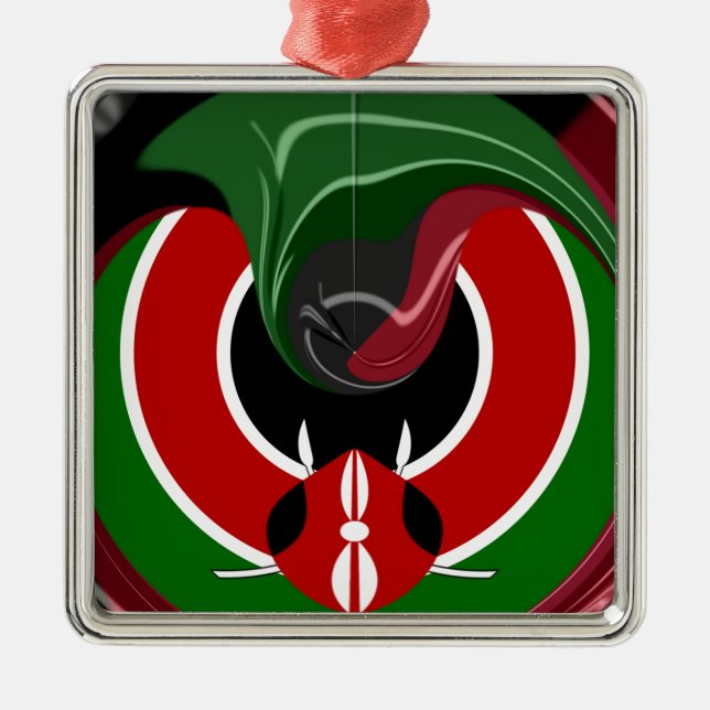 Ornement Métallique Drapeau Fluid Kenyan : Un design moderne (Devant)