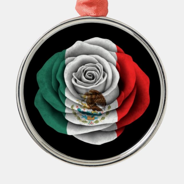Ornement Métallique Drapeau rose de Mexicain sur le noir (Devant)