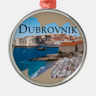 Ornement Métallique Dubrovnik : Vue sur la plage et la vieille ville