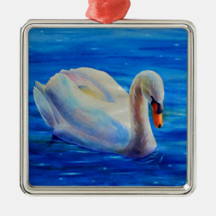 Ornement Métallique Elégante peinture d'aquarelle de cygne blanc