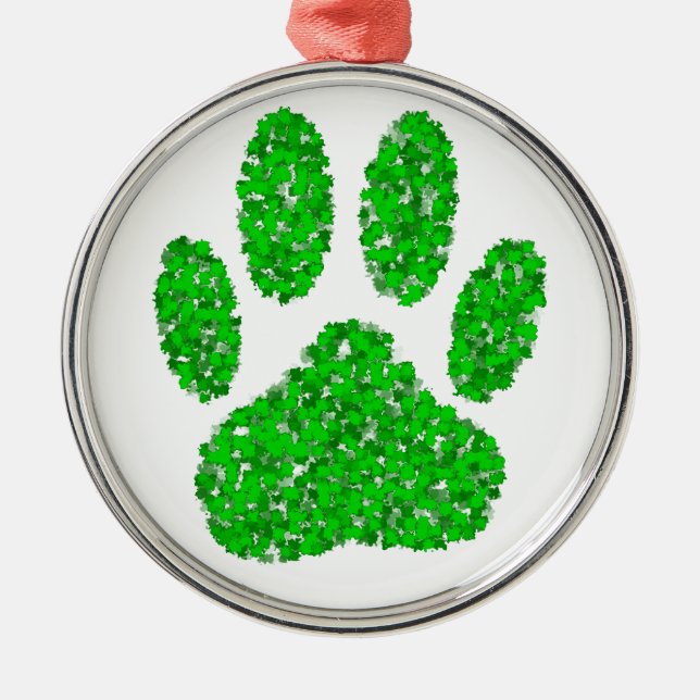 Ornement Métallique Empreinte de patte de chien de feuillage vert (Devant)