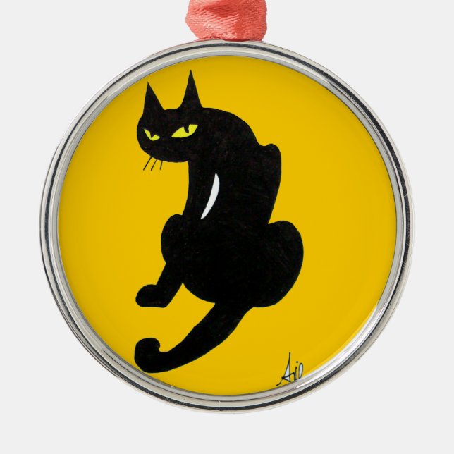 ORNEMENT MÉTALLIQUE FÊTE D'HALLOWEEN CHAT NOIR (Devant)