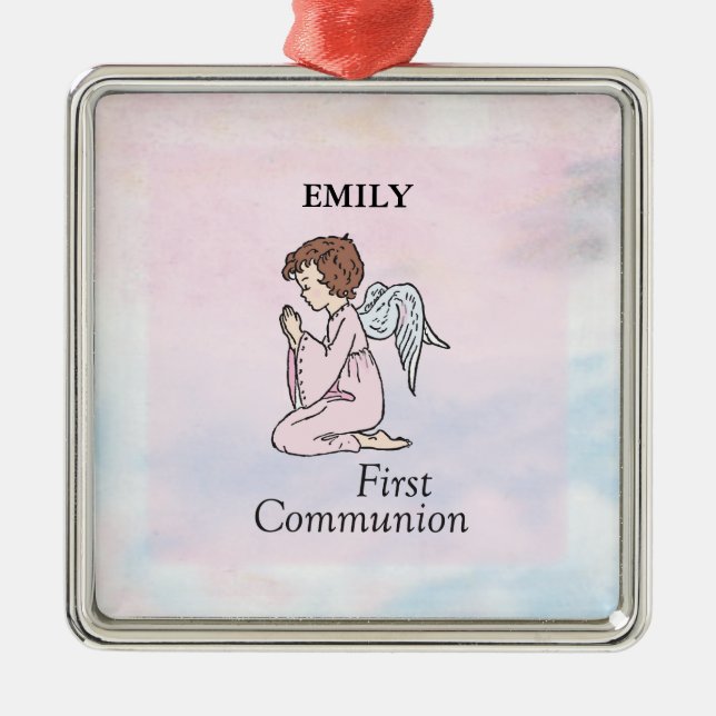Ornement Métallique Fille, ange de première communion (Devant)
