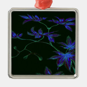 Ornement Métallique Floral japonais profond bleu et vert