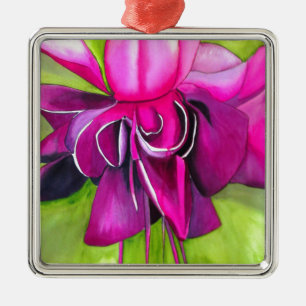 Ornement Métallique Fuchsia rose art pop eau-forte fleur