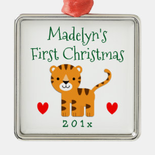 Ornement Métallique Fun Tiger Baby's 1st First Christmas Gift