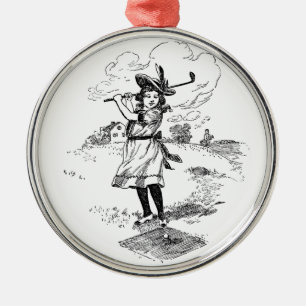 Ornement Métallique Golf Girl Golfing Art Vintage