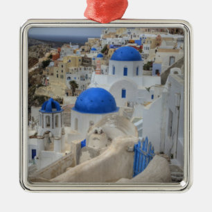 Ornement Métallique Grèce, Santorin. Clocher et dômes bleus de 3