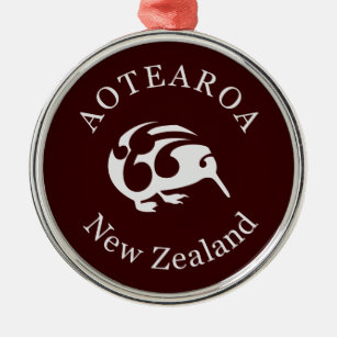 Ornement Métallique Grey Kiwi avec Koru, Aotearoa, Nouvelle-Zélande