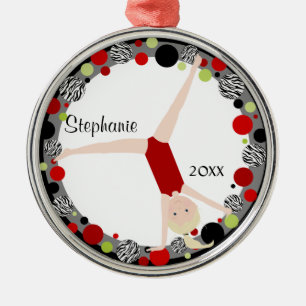 Ornement Métallique Gymnaste blond en rouge, noir et vert personnalis