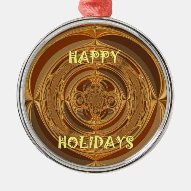 Ornement Métallique Happy Holidays Circle Art Print/Design (Devant)
