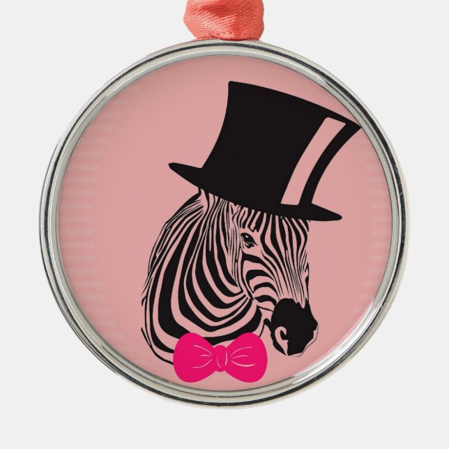Ornement Métallique Hipster Zebra avec chapeau supérieur et Cravate Bo (Devant)