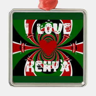 Ornement Métallique I Love Heart Kenya : Dynamic Flag Art