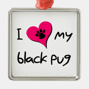 Ornement Métallique I Love My Black Carlin Empreinte de patte sur le c