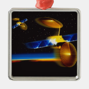 Ornement Métallique Illustration des satellites à l'horizon terrestre