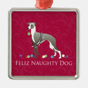 Ornement Métallique Italian Greyhound Christmas Design