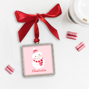 Ornement Métallique Joli Bonhomme de Neige Rose Nom des Enfants Noël S