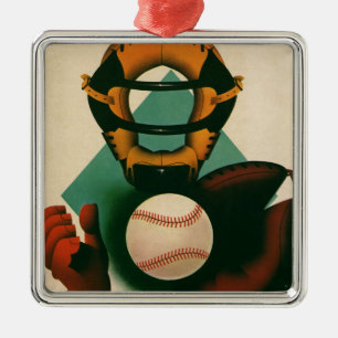 Ornement Métallique Joueur de baseball de sport vintage, receveur avec