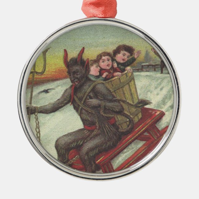 Ornement Métallique Krampus Kidnapping Enfants Sur La Fourche À Cuisse (Devant)