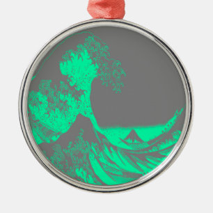 Ornement Métallique La Grande Vague Marine Vert & Gris
