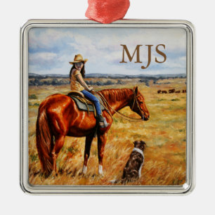 Ornement Métallique La Petite Cowgirl du Cattle Horse