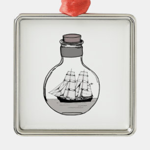 Ornement Métallique Le bateau dans l'ampoule en verre