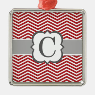 Ornement Métallique Lettre blanche rouge C Chevron de monogramme