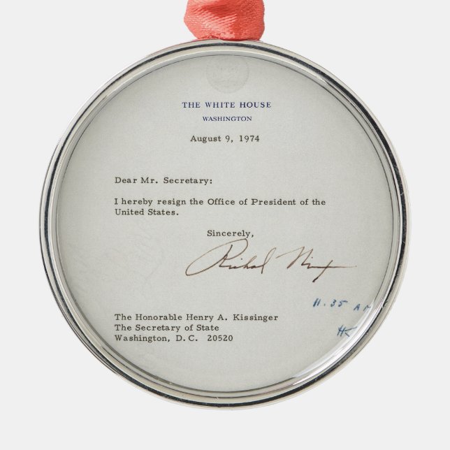 Ornement Métallique Lettre de démission de Richard M. Nixon 1974 (Devant)