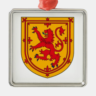 Ornement Métallique Lion Rampant sur Fond Doré