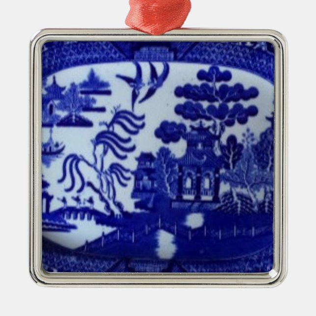 Ornement Métallique L'ornement bleu carré de saule allume votre arbre (Devant)