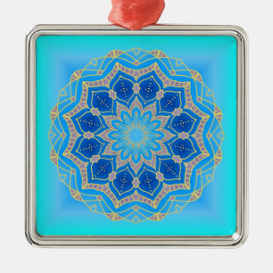 Ornement Métallique Lotus mandala in turquoise and blue