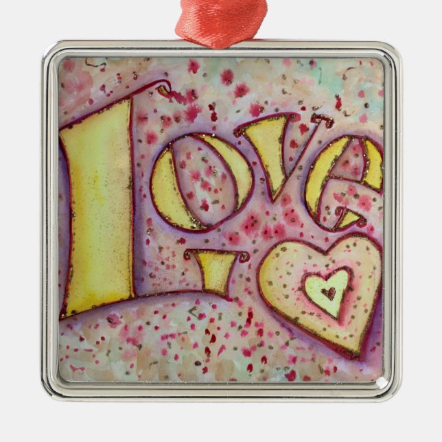 Ornement Métallique Love Word Inspirational Art Peinture Ornament (Devant)