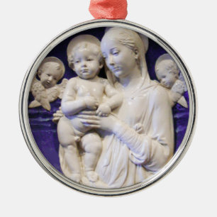 Ornement Métallique MADONNA AVEC ENFANT ET ANGELS Sapphire Bleu Rond
