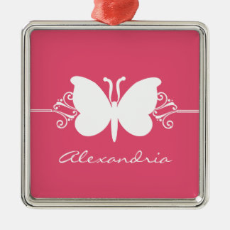 Ornement Métallique Magenta Butterfly Swirls Premium Orament