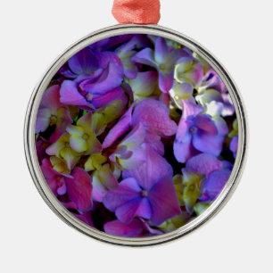Ornement Métallique Magenta Purple bleu jaune Hydrangeas fleurs