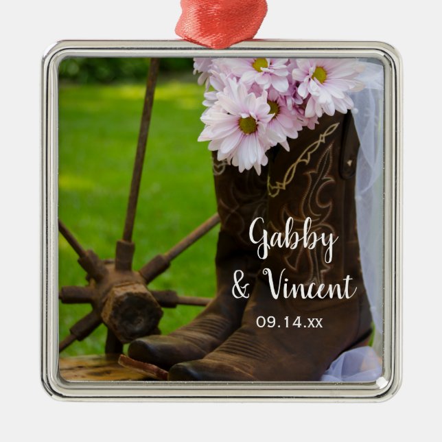 Ornement Métallique Mariage campagnard de bottes de cowboy rose rustiq (Devant)