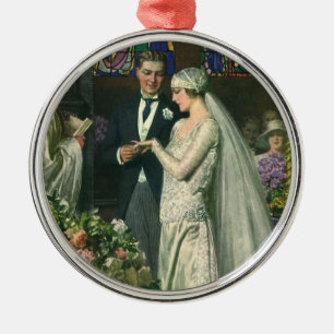 Ornement Métallique Mariage Vintage, Mariée et Marié avec Menorah