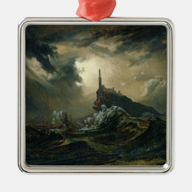 Ornement Métallique Mer orageuse avec le phare (Devant)