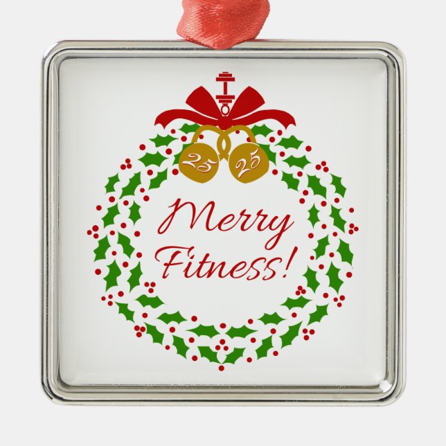 Ornement Métallique Merry Fitness Wreath Premium Argent Ornament (Devant)