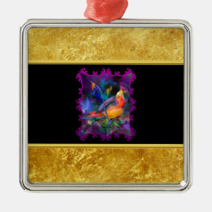 Ornement Métallique Moineau pourpre avec une feuille d'or et une