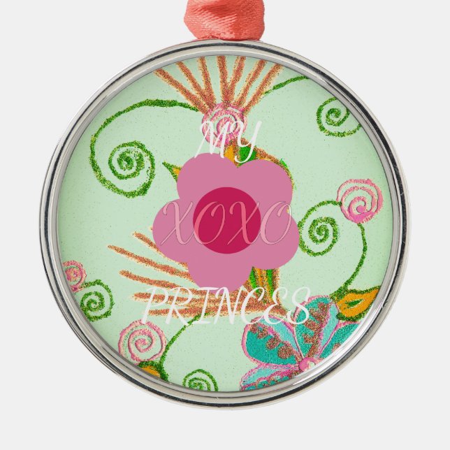Ornement Métallique Mon XOXO Little Princess Floral Art Design d'impre (Devant)