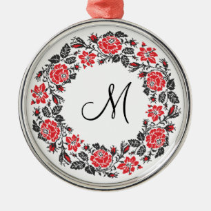 Ornement Métallique Monogramme initial des roses rouges à point croisé