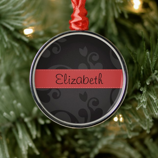 Ornement Métallique Motif Damas, Damas Gris, Votre Nom (Arbre)