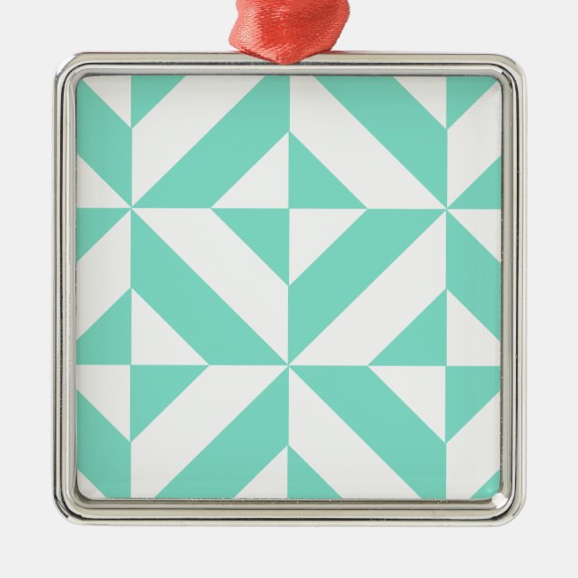 Ornement Métallique Motif de cube géométrique vert Seafoam (Devant)