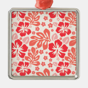 Ornement Métallique motif d'hibiscus orange et rouge - Hawaii!