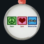 Ornement Métallique Motos d'amour de paix<br><div class="desc">Un signe de paix,  coeur,  et une moto.</div>