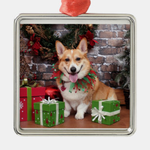 Ornement Métallique Noël - corgi - calorie