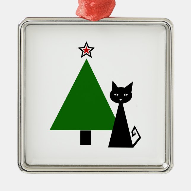 Ornement Métallique Noël de chat noir (Devant)