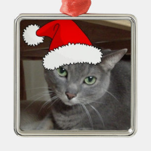 Ornement Métallique Noël du chat bleu russe