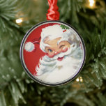 Ornement Métallique Noël Vintage, Jolly Winking Père Noël<br><div class="desc">Illustration vintage Design de Noël avec un joyeux Père Noël joyeux,  portant un casquette et en train de se baigner comme s'il avait un secret. Ho,  ho,  ho,  Joyeux Noël !</div>